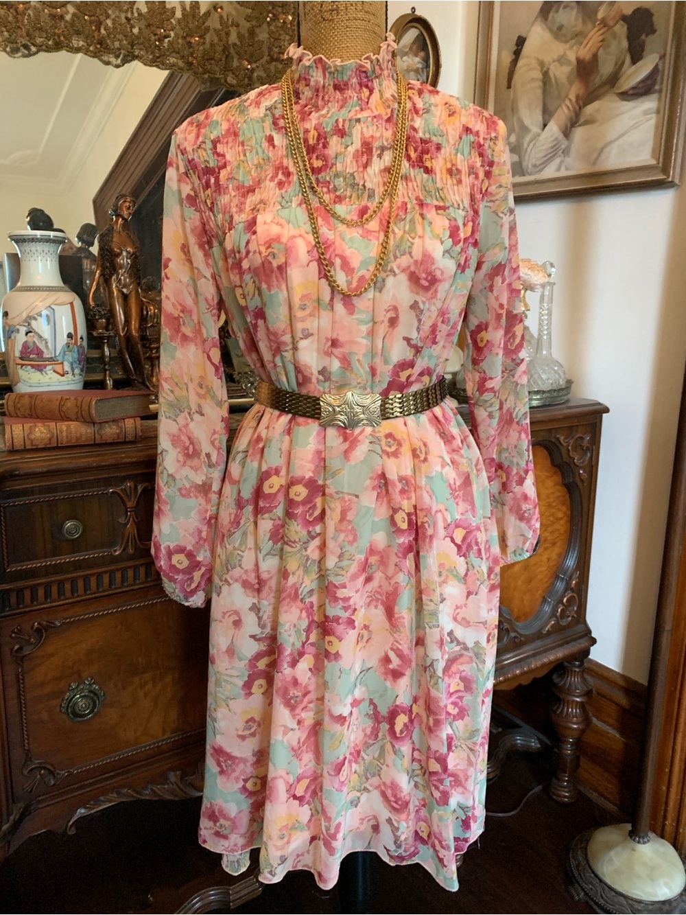 Vintage 60's/70's-inspired Victorian Romance High-Neck Sexy Boho Granny Dress